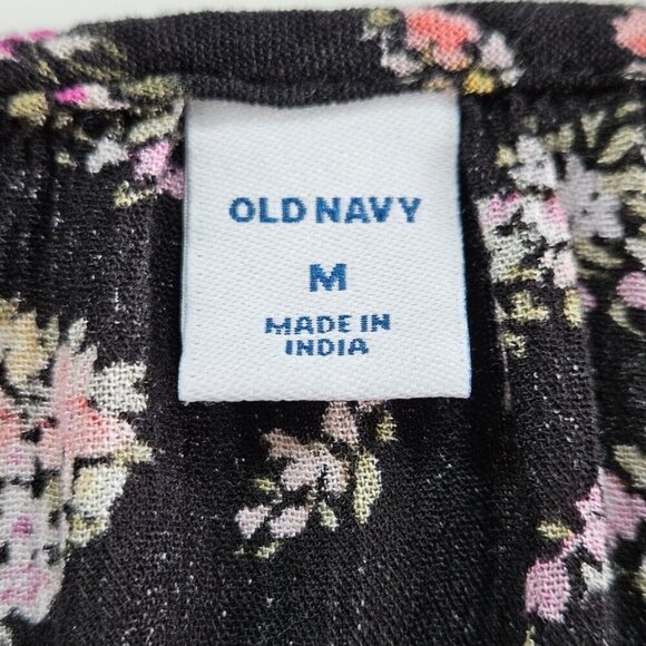 Old Navy Top Women M Black Floral Paisley Puff Sleeves Tassels Boho Whimsigoth - Picture 3 of 16